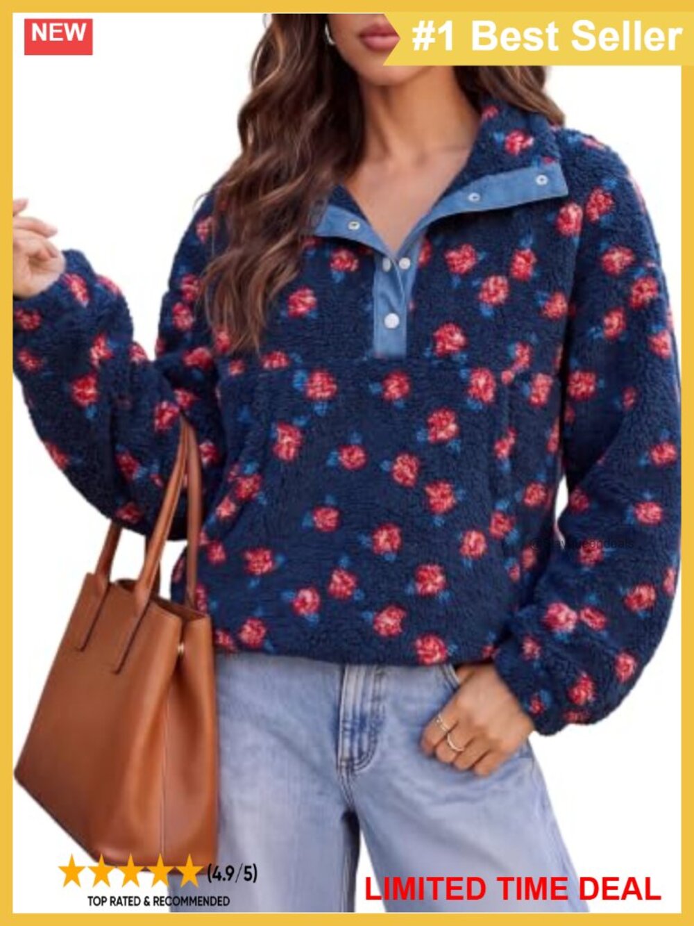 Fuzzy Fleece Sherpa Pullover Sweatshirt Henley Neck Button Stand Collar